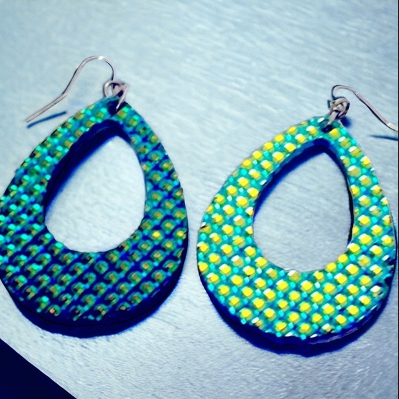 Holographic Dangle Hoop Color Flip Earrings - Picture 1 of 5